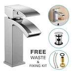 Square Waterfall Cloakroom Chrome Basin Mixer Tap Sink Mono Bathroom + Waste. Fixed Price $24.21.
