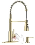 Dayone Brushed Gold Touchless Kitchen Sink Faucets With Soap Dispenser, CR8114. Fixed Price $50.00.