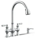 Kohler Capilano Wide-spread Bridge Kitchen Faucet Polished Chrome K-R21070-SD-CP. Fixed Price $115.00.