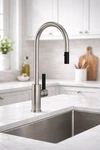 Rohl Tuario Pull-down Kitchen Faucet Satin Nickel W/ Black Lever TR55D1LBSTN. Fixed Price $610.00.