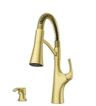 Pfister Pull Down Sprayer Kitchen Faucet Single-handle Deck-mount Brushed Gold. Fixed Price $199.99.