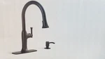 Kohler Pull-down Kitchen Faucet & Soap Dispenser Matte Black New #R33393-SD-BL. Fixed Price $199.99.
