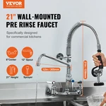 Commercial Faucet W/ Pre-rinse Sprayer, 21" Wall Mount, 12" Spout For Kitchen. Fixed Price $181.99.