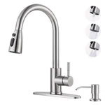 Wowow Kitchen Sink Faucet With Soap Dispenser, Stainless Steel Pull Down Kitc.... Fixed Price $93.88.