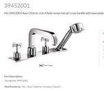 Hansgrohe 39452001 Axor Citterio Hole Roman Tub Cross Handle With Base Plate. Fixed Price $999.99.
