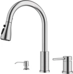 3 Hole Kitchen Faucet, Brushed Nickel Faucets With Soap Dispenser And Pu. Fixed Price $86.99.