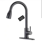 Wowow Kitchen Faucet W/ Stream And Powerspray Pull-down Sprayer Black Stainless. Fixed Price $39.99.