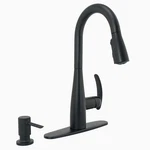 Moen Reyes Matte Black Pull Down Kitchen Faucet W/soap 87932BL. Fixed Price $134.40.