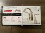 Delta Sandover Bathroom Sink Faucet 2-HANDLE Brushed Nickel Finish. Fixed Price $82.95.