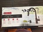 Delta Trask Pull-down Kitchen Faucet Matte Black, Single Handle, Soap Dispenser. Fixed Price $164.99.