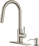 Modern Brushed Nickel Kitchen Faucet With Pull Down Sprayer & Soap Dispenser. Fixed Price $108.99.