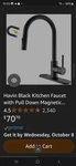 Havin Black Kitchen Faucet With Pull. Fixed Price $50.00.