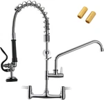 Commercial Wall Mount Sink Faucet With Sprayer - 25" Height, 8" Center. Fixed Price $283.99.