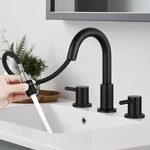 Matte Black Pull Down Bathroom Faucet, 3 Hole Widespread Sink Fixture With Drain. Fixed Price $79.99.