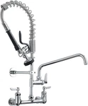 Wall Mount Commercial Kitchen Faucet With Pre-rinse Pull Down Sprayer, Chrome. Fixed Price $349.99.