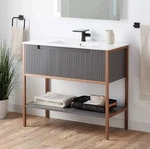 New Muted Ash Grey 40" Bisbee Console Vanity - With Warm Oak Frame By Signature. Fixed Price $1199.95.