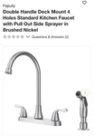 Fapully Double Handle Deck Mount 4 Holes Standard Kitchen Faucet/side Sprayer. Fixed Price $59.50.