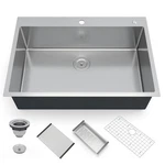 Kitchen Sink, 30 Inch Brushed Nickel Topmount Bar Stainless Ste.... Fixed Price $398.01.