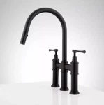 Signature Hardware Hurston Pull-down Bridge Kitchen Faucet, Matte Black. Fixed Price $349.95.