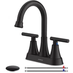 Bathroom Faucets For Sink 3 Hole, Hurran 4 Inch Matte Black With Pop-up Drain. Fixed Price $43.15.