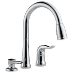 Delta Kate 16970-SD-DST Pull-down Kitchen Faucet With Soap Dispenser Chrome. Fixed Price $264.01.