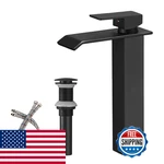 Matte Black Vessel Sink Faucet Waterfall Bathroom Single Hole Tall. Fixed Price $114.47.