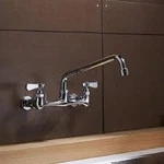 Bwe 2-HANDLE Wall Mount Kitchen Faucet Swivel Spout In Polished Chrome A-94253. Fixed Price $35.00.
