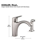 Kohler Rival Standard Kitchen Sink Faucet W/ Side Sprayer Vibrant Stainless. Fixed Price $119.60.