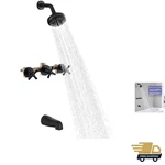 Durable Matte Black Tub Shower Faucet Set With Brass & Stainless Steel Elements. Fixed Price $251.95.