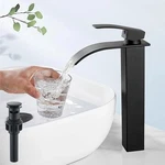 Black Tall Waterfall Bathroom Vessel Sink Faucet Single Handle Basin Mixer Tap. Fixed Price $34.85.