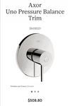 Axor Uno 38418001 1-HANDLE 7" Pressure Balance Shower Valve Trim Chrome. Fixed Price $269.99.
