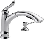 Delta Linden 1-HANDLE Pullout Kitchen Faucet Chrome-certified Refurbished. Fixed Price $101.07.