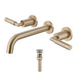 Flg Double Handle Wall Mounted Bathroom Sink Faucet Brass 3 Holes Brushed Gold. Fixed Price $99.99.