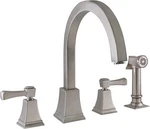 Design House 522110 Torino 2-HANDLE Kitchen Faucet W/ Side Sprayer Satin Nickel. Fixed Price $179.95.