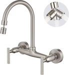 Brushed Nickel Wall Mount Kitchen Faucet With 360 Swivel Spout & Double Handles. Fixed Price $102.99.