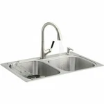Kohler All-in-one 18-GAUGE Stainless Kitchen Sink W/ Pulldown Malleco Faucet. Fixed Price $439.82.