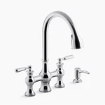 Kohler Capilano Wide-spread Bridge Kitchen Faucet Polished Chrome K-R21070-SD-CP. Fixed Price $237.25.