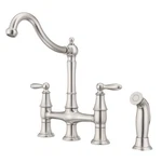 Pfister Courant Kitchen Faucet With Side Sprayer 2-HANDLE High Arc Stainless. Fixed Price $172.16.