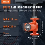 Vevor UPS15-58FC 110V Cast Iron Circulator Pump 3-SPEED 82W. Fixed Price $56.99.