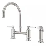 Pfister 2-HANDLE Bridge Kitchen Faucet Stainless Steel,side Sprayer LG31-TDS. Fixed Price $429.00.