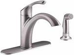 Kohler Mistos Single Handle Kitchen Faucet With Side Sprayer Stainless R72508-VS. Fixed Price $77.95.