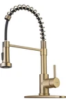 Hoimpro Brushed Gold High Arc Spring Kitchen Faucet With Pull Down Sprayer Co.... Fixed Price $60.00.
