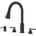 Appaso 2 Handle 4 Hole Black Kitchen Sink Faucet W/ High Arc Spout & Soap Dispen. Fixed Price $103.94.