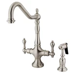 Kingston Brass Heritage Double Handle Kitchen Faucet With Sprayer. Fixed Price $433.52.