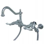 Kingston Brass Heritage Wall Mount Bridge Kitchen Faucet With Sprayer. Fixed Price $377.37.