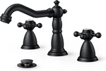 Matte Black 3 Hole Brass Vintage Farmhouse Bathroom Faucet, 8 Inch Widespread. Fixed Price $56.99.