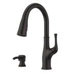 Pfister Alderwood Kitchen Faucet With Pull Down Sprayer And Soap Dispenser. Fixed Price $125.35.