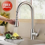 Kitchen Sink Faucet Brushed Nickel Single Handle Swivel Pull Down Sprayer Mixer. Fixed Price $14.99.