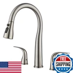 Tioriy 3 Hole Kitchen Faucet Pull Down Sprayer Brushed Nickel Double Handle. Fixed Price $125.33.