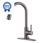 Wewe Black Stainless Kitchen Faucet With Pull Down 15.7 Inches, Matte Gray. Fixed Price $113.99.